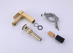 
                  
                    Brushed Gold waterfall single handle widespread bathroom sink faucet with pop up brass overflow drain
                  
                