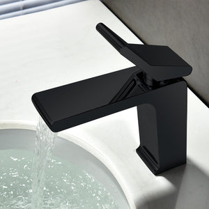 
                  
                    matte black waterfall single handle bathroom sink faucet with pop up overflow brass drain
                  
                