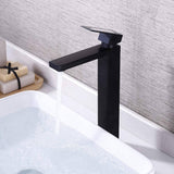 matte black single handle brass bathroom sink faucet with pop up overflow brass drain