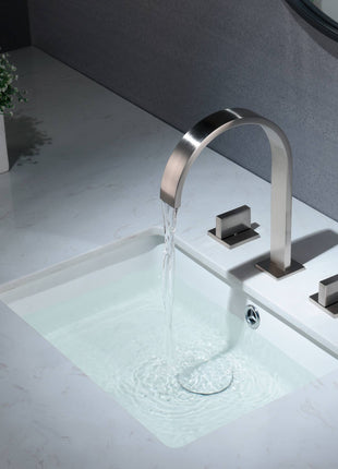 Brushed Nickel Two  Handles 3 holes Waterfall Bathroom Sink Faucets with Brass Pop up Overflow Drain