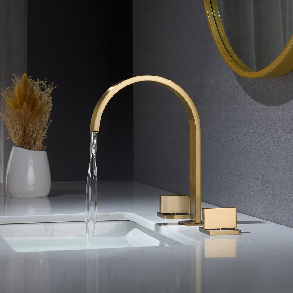 Brushed Gold Widespread Bathroom Sink Faucet 2 Handles 3 Holes bathroom sink faucet Deck Mount