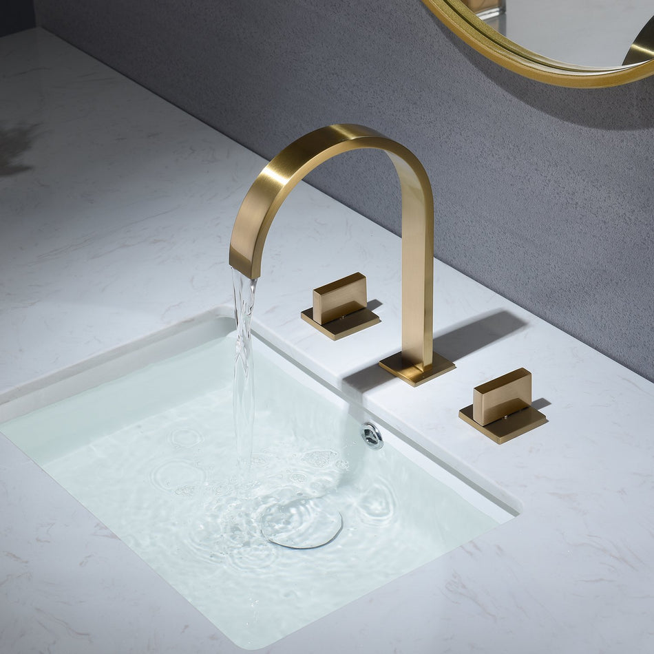 Brushed Gold Widespread Bathroom Sink Faucet 2 Handles 3 Holes bathroom sink faucet Deck Mount