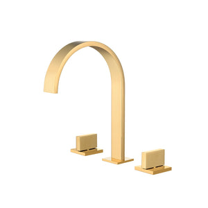 
                  
                    Polished Gold waterfall three holes two handle bathroom basin faucet with pop up overflow brass drain
                  
                