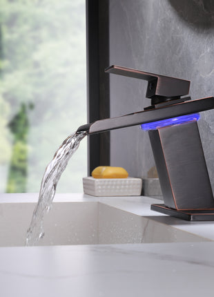 Oil Rubbered Bronze Single Handle Single Hole 3 LED Light Mixer Widespread Waterfall bathroom sink Faucet with drain