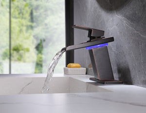 
                  
                    Oil Rubbered Bronze Single Handle Single Hole 3 LED Light Mixer Widespread Waterfall bathroom sink Faucet with drain
                  
                