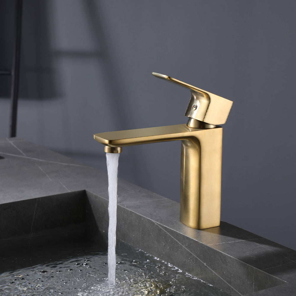 Brushed Gold waterfall single handle widespread bathroom sink faucet with pop up brass overflow drain