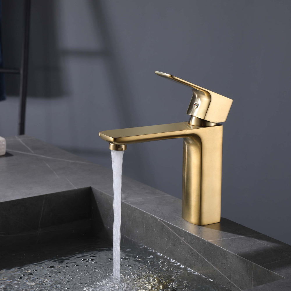 
                  
                    Polished Gold Single Handle Sink Faucet with Pop Up Overflow Drain
                  
                