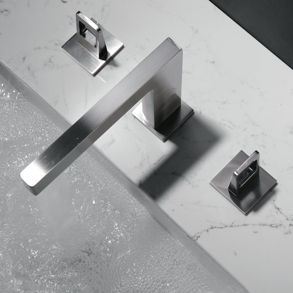 Brushed nickel 3 holes two handles spread brass material bathroom basin faucets with pop up drain