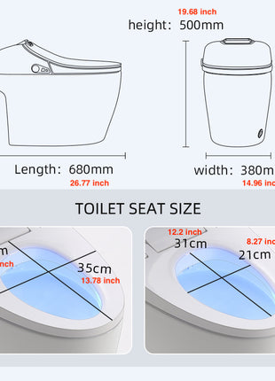 Smart Toilet Bidet Elongated Seat Unlimited Warm Water Wand Cleaning Remote Control Night Light