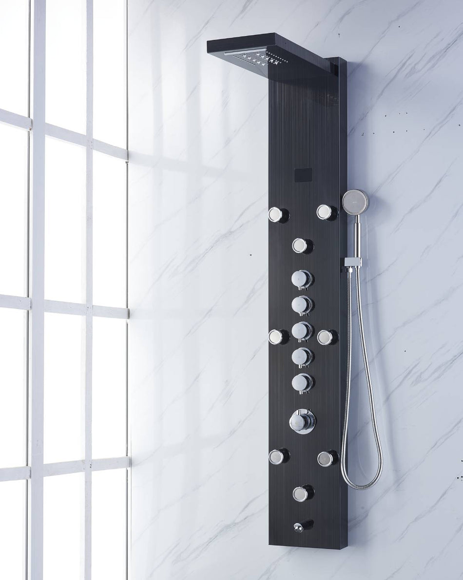 3 LED color 59'' Oil Bronze Black Rain & Waterfall Tower Massage System each function work at the same time and separately