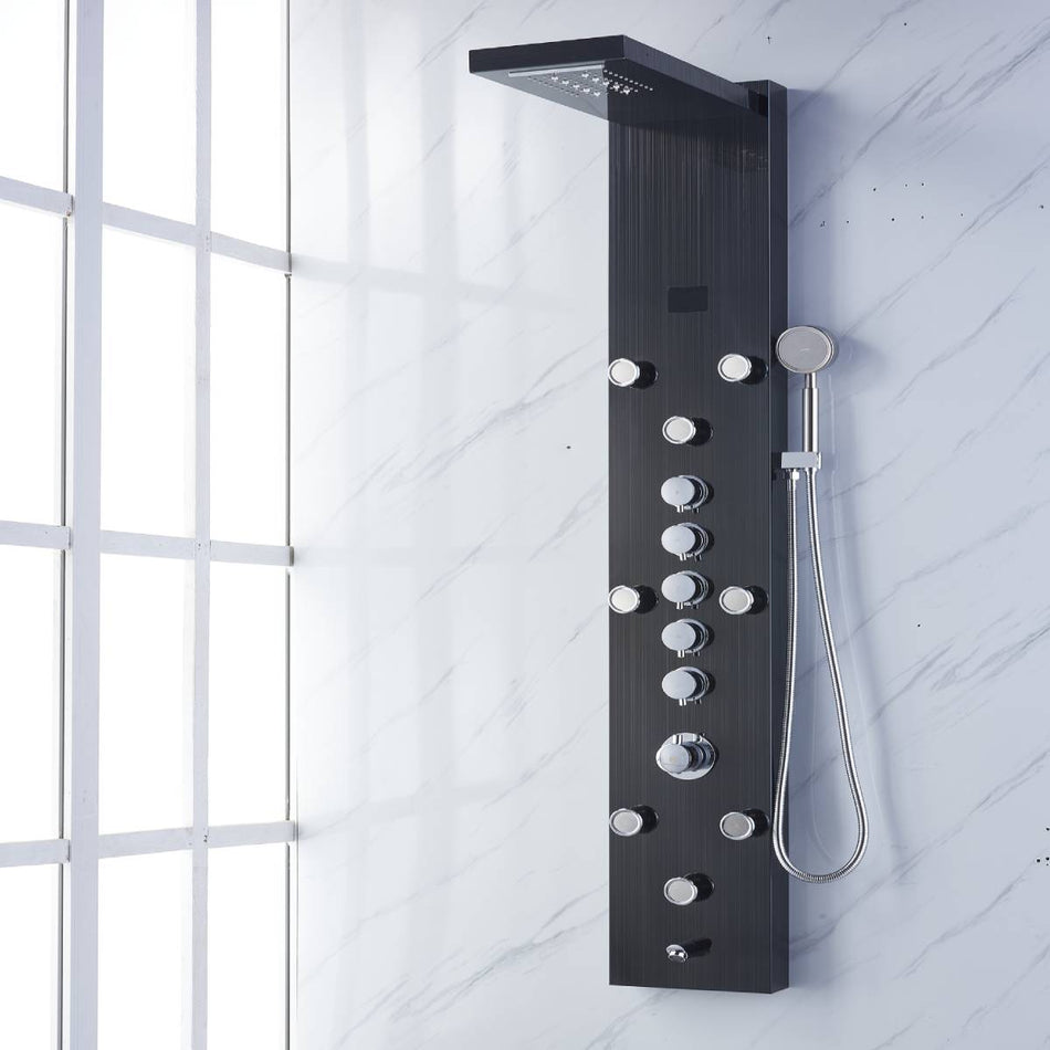 3 LED color 59'' Oil Bronze Black Rain & Waterfall Tower Massage System each function work at the same time and separately