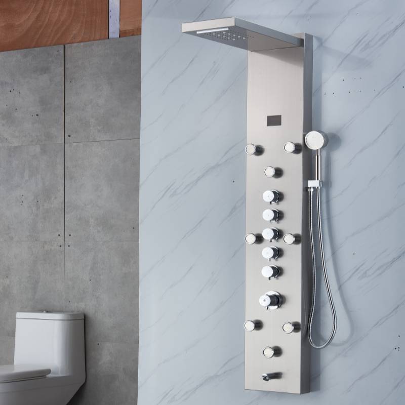 3 LED color Brushed nickel Rain & Waterfall Tower Massage System each function work at the same time and separately