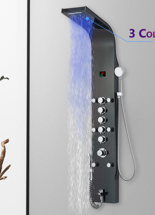 3 LED color Oil Bronze Black 59'' Rain & Waterfall Tower Massage System each function work at the same time and separately