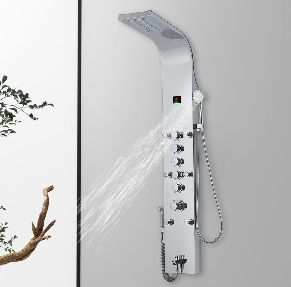 3 LED color Chrome 59'' Rain & Waterfall Tower Massage System each function work at the same time and separately
