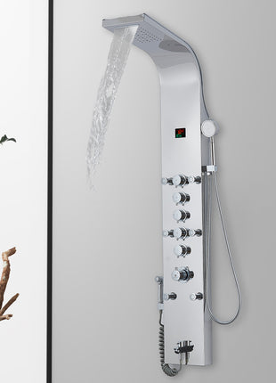 3 LED color Chrome 59'' Rain & Waterfall Tower Massage System each function work at the same time and separately