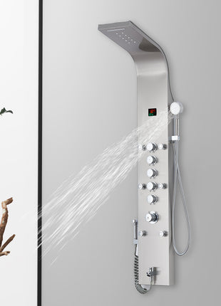 3 LED color Brushed nickel 59'' Rain & Waterfall Tower Massage System each function work at the same time and separately