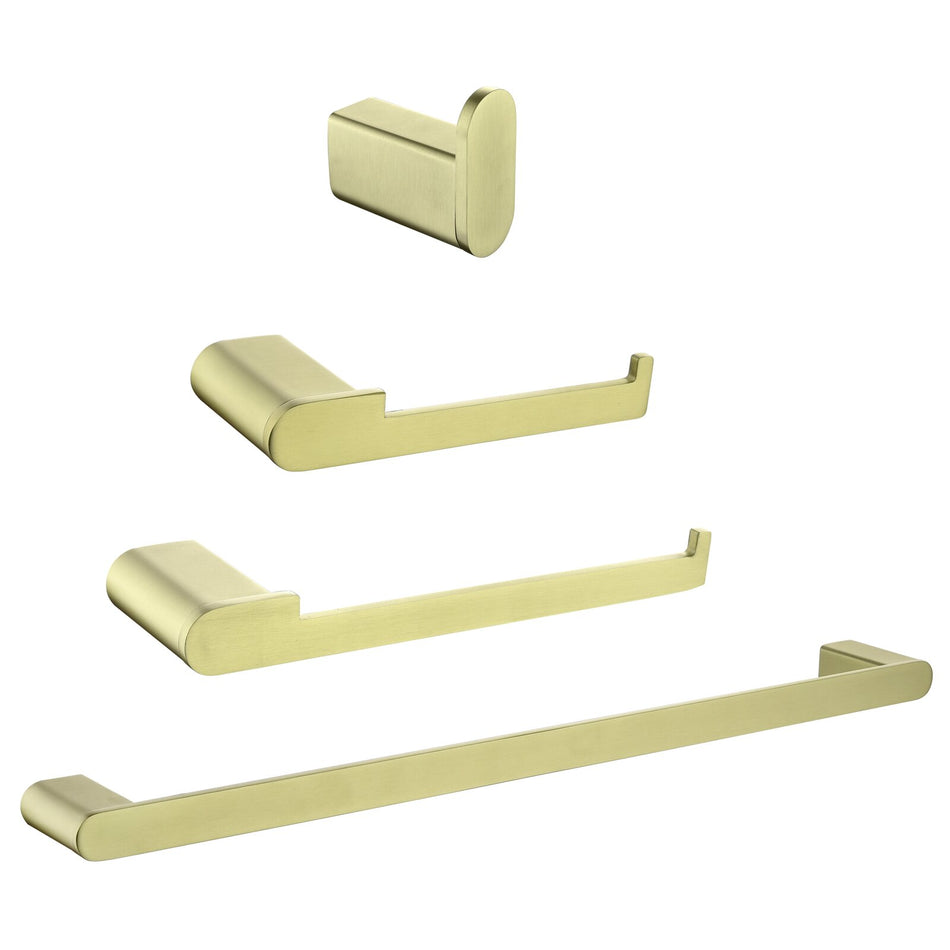 4-Piece Brass Brushed Gold Bathroom Hardware Set Towel Bar Towel Ring Toilet Paper Holder Robe Hook Tower Holder,Wall Mounted