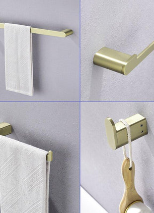 4-Piece Brass Brushed Gold Bathroom Hardware Set Towel Bar Towel Ring Toilet Paper Holder Robe Hook Tower Holder,Wall Mounted