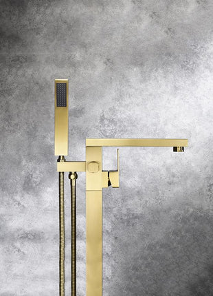 Polished Gold High quality Freestanding Bathtub Faucet Tub Filler Waterfall Floor Mount