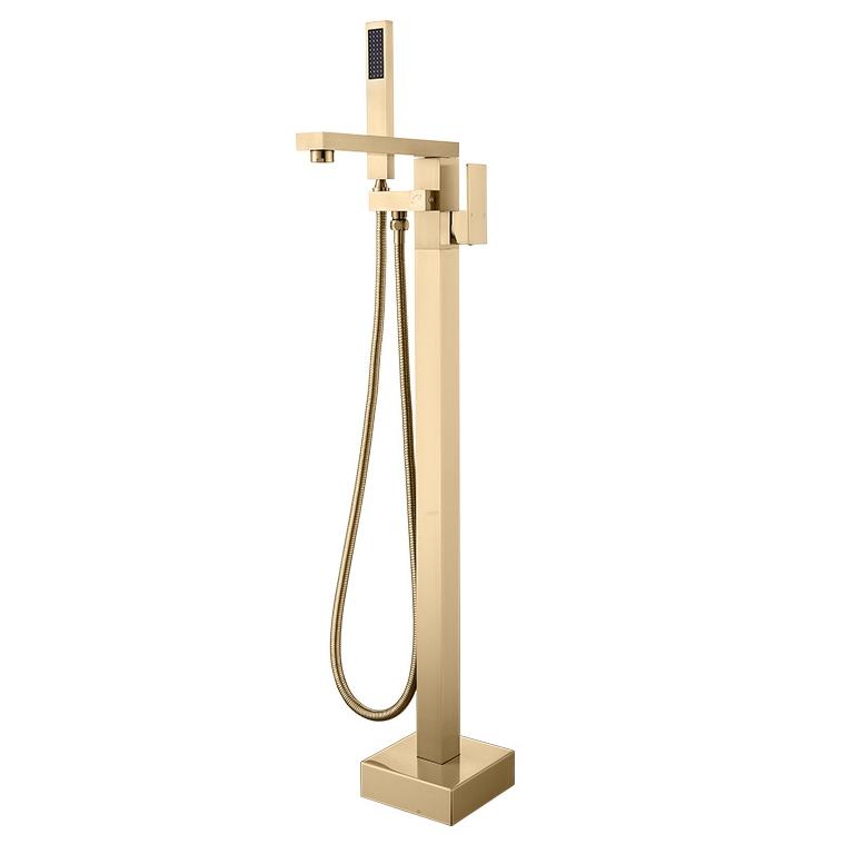 Polished Gold High quality Freestanding Bathtub Faucet Tub Filler Waterfall Floor Mount
