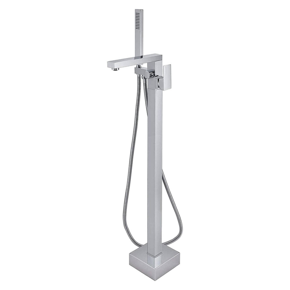Chrome Floor Mount Bathtub Shower Faucet W/ Hand Shower Tub Filler Mixer Free Standing