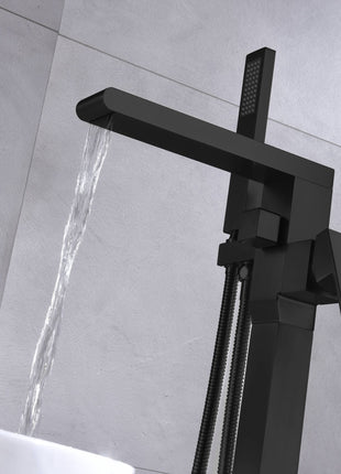 Waterfall Matte Black Freestanding pressure Balance Single Handle Bathtub Faucet with Handheld Sprayer