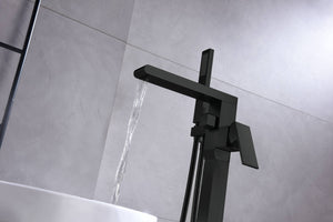 
                  
                    Waterfall Matte Black Freestanding pressure Balance Single Handle Bathtub Faucet with Handheld Sprayer
                  
                