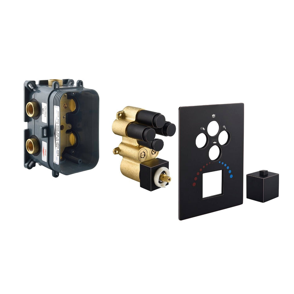 Oil Rubbered Bronze 4 way thermostatic rough in valve with trim