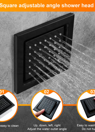 wall mount 12 inch or 16 inch matt black 3 way digital thermostatic shower faucet with sliding bar and 4inch body jets
