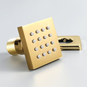 
                  
                    Gold Music LED Flushed in 23X 15inch shower head 4 way thermostatic valve that each function run at the same time and seperately
                  
                