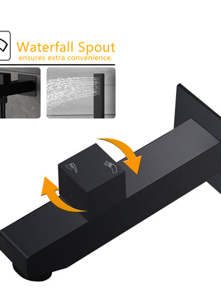 wall mount 12 inch or 16 inch matt black 3 way digital thermostatic shower faucet with sliding bar and 4inch body jets