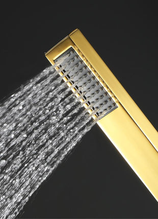 Polished Gold Music LED Flushed in 23X 15inch shower head 4 way thermostatic valve that each function run at the same time and separately