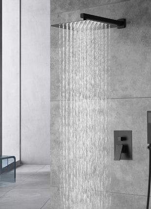 12inch 2 way Wall Mounted Matte Black Shower System with pressure balance Rough-in Valve Body and Trim