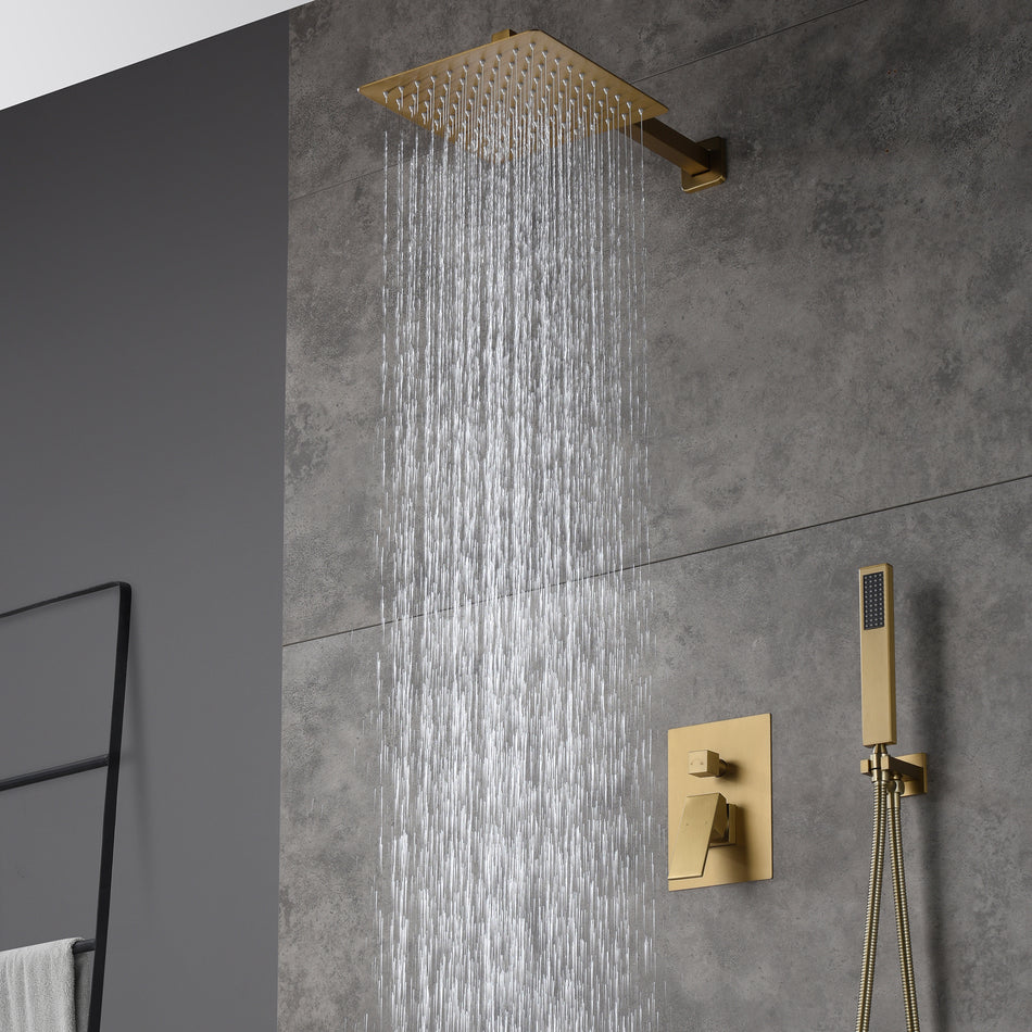 two way 12 Inch wall Mount Brushed Gold Pressure balance Shower System