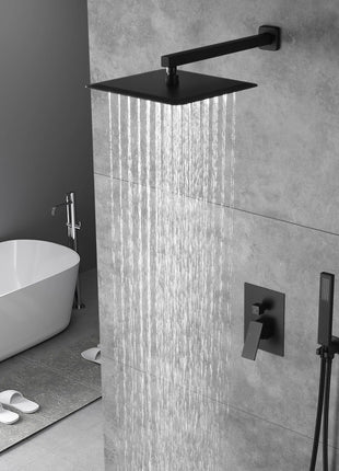 12inch 2 way Wall Mounted Matte Black Shower System with pressure balance Rough-in Valve Body and Trim