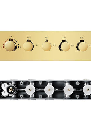 Polished Gold Music LED Flushed in 23X 15inch shower head 4 way thermostatic valve that each function run at the same time and separately