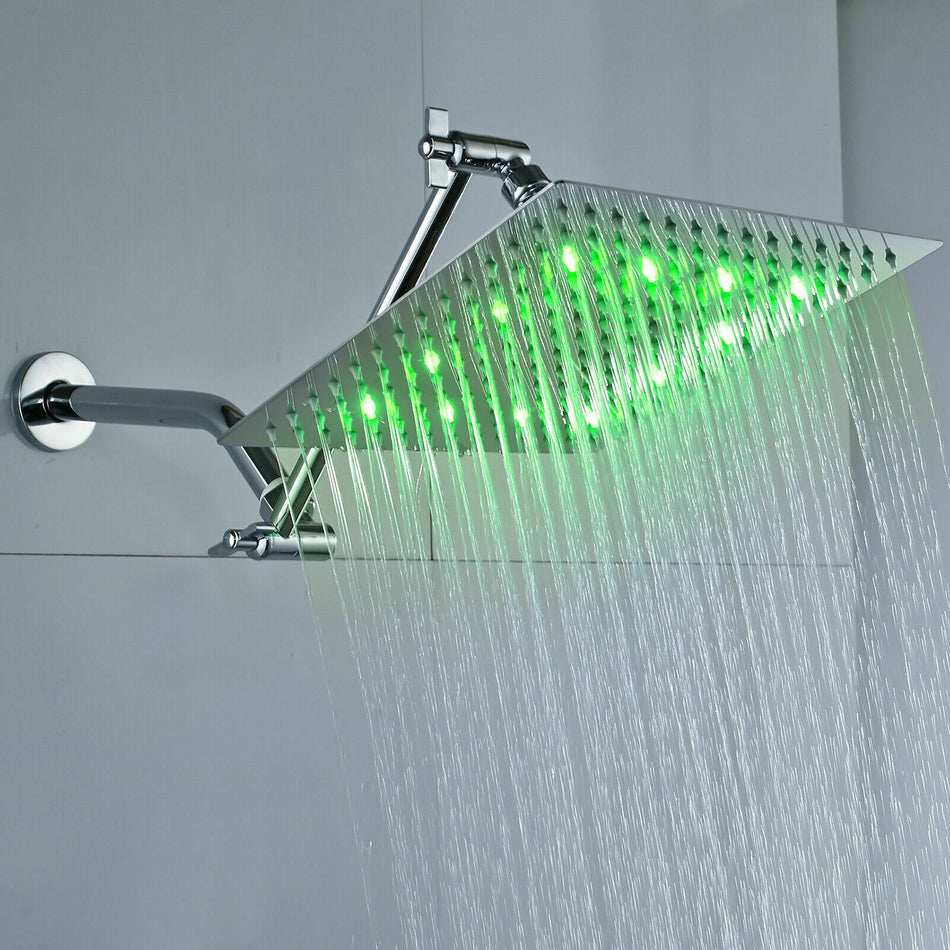 Chrome LED Square Rain Showerhead W/11’’Adjustable Extension Arm