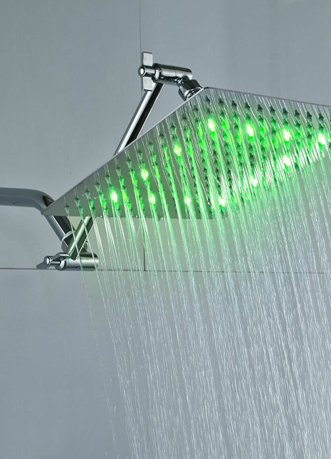 8inch brass Chrome LED Square Rainfall Shower head W/11’’Adjustable Extension Arm