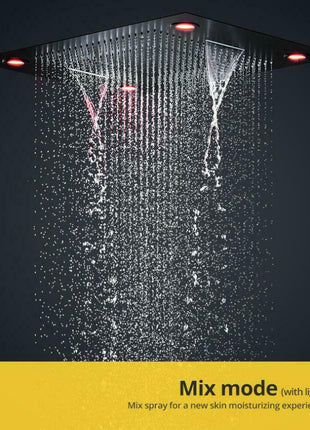 Flush in 31'' LED Matt Black Rainfall Shower Head Faucet 6 Massage Jet Body Sets Thermostatic Mixer Valve