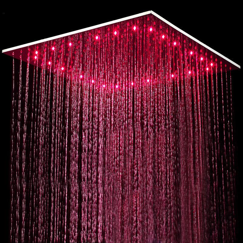 16inch 3 LED colors Ceiling Mounted Chrome Rainfall Shower Faucet with Hand Shower Mixer Tap