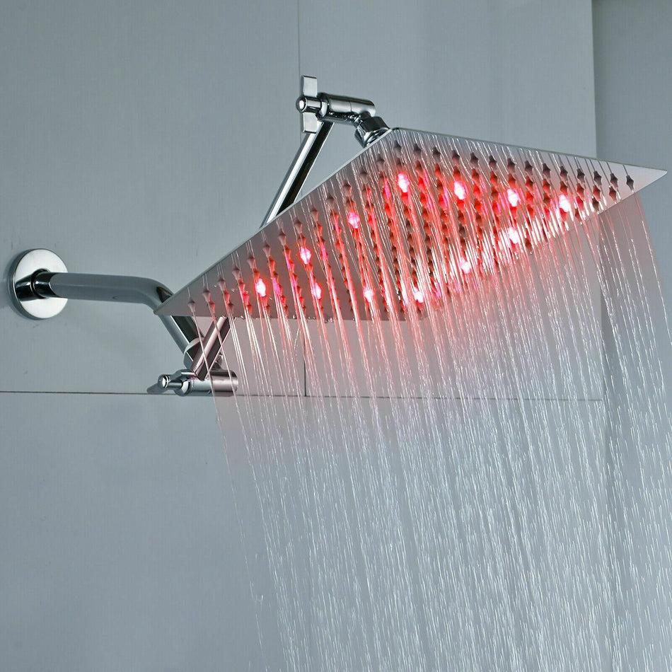Chrome LED Square Rain Showerhead W/11’’Adjustable Extension Arm