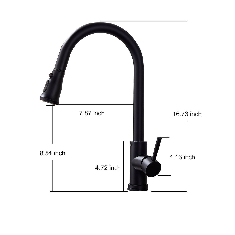 Matte Black Pull Out Spray Kitchen Sink Faucet Commercial Swivel Tap W/Plate