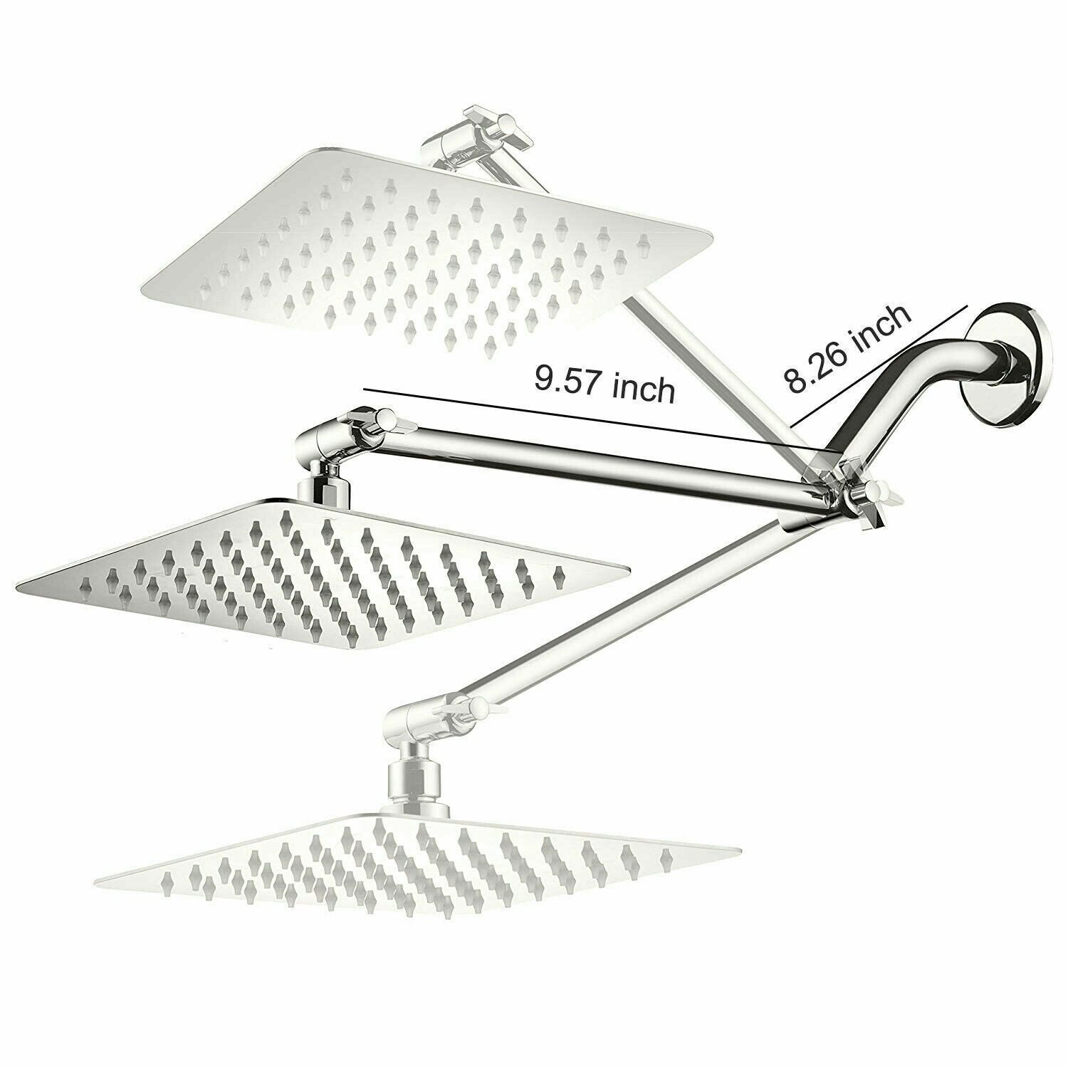 Chrome LED Square Rain Showerhead W/11’’Adjustable Extension Arm