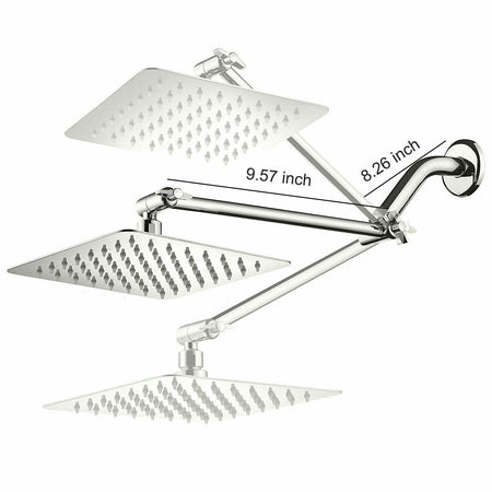 Chrome LED Square Rain Showerhead W/11’’Adjustable Extension Arm