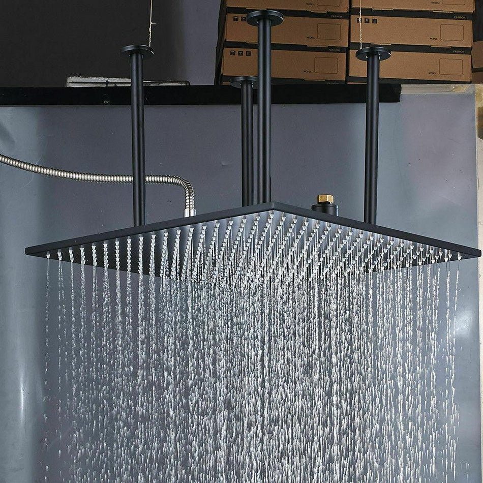 24'' Rainfall Bathroom Shower Head Brass Square Ceiling Mount Matte Black