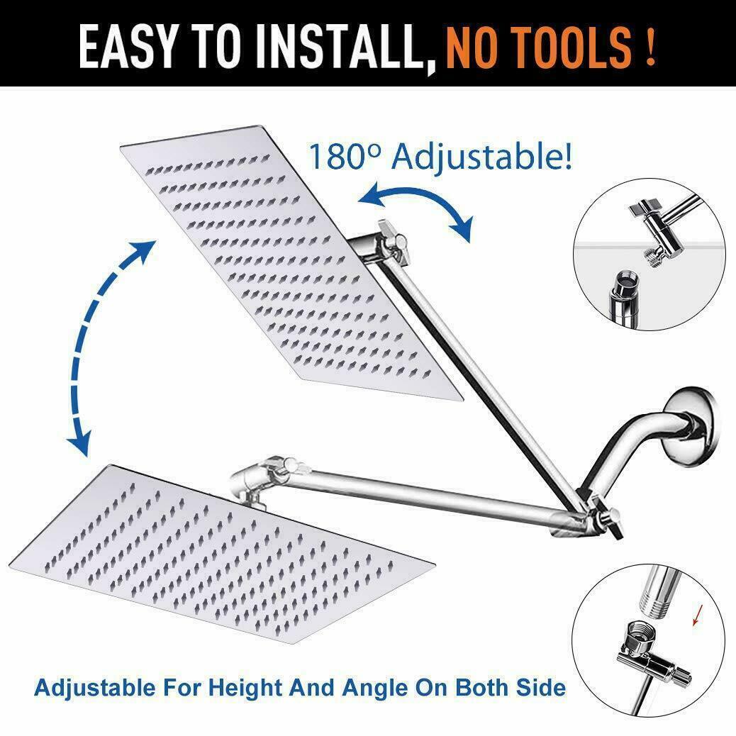 Chrome LED Square Rain Showerhead W/11’’Adjustable Extension Arm