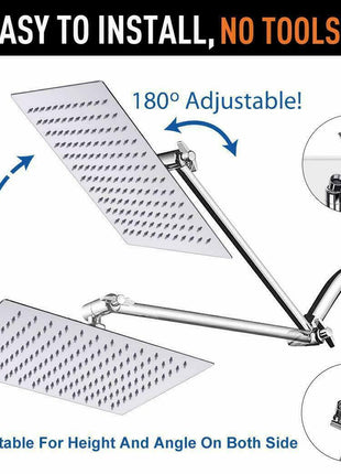 8inch brass Chrome LED Square Rainfall Shower head W/11’’Adjustable Extension Arm