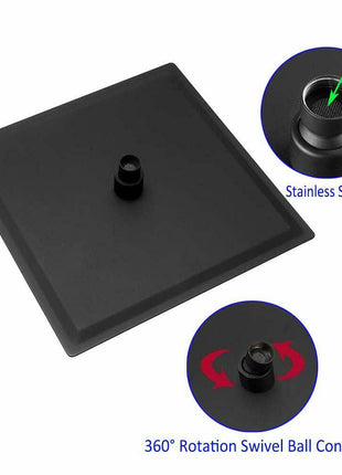 12inch 2 way Wall Mounted Matte Black Shower System with pressure balance Rough-in Valve Body and Trim