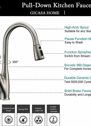 Kitchen Sink Faucet Pull Out Sprayer Brushed Nickel Mixer Tap With Deck Plate