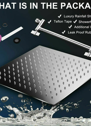 8inch brass Chrome LED Square Rainfall Shower head W/11’’Adjustable Extension Arm